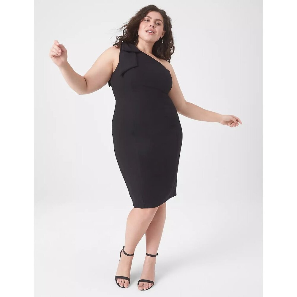 LANE BRYANT One Shoulder Bow DRESS Black  26 NWT